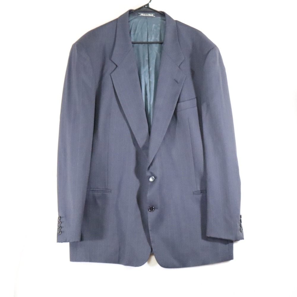 Vintage Valentino Uomo 46L Navy Pinstripe 2 Piece Suit Pure New Wool Italy